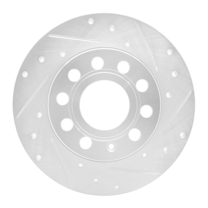 Audi A3 Brake Rotor (1) - Rear Right - R1 Concepts - Drilled & Slotted - Silver - `05-`13